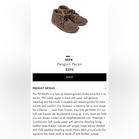 BEEK Penguin Genuine Shearling Lined Chukka Boot In Pecan - Women’s 11 - Picture 11 of 12